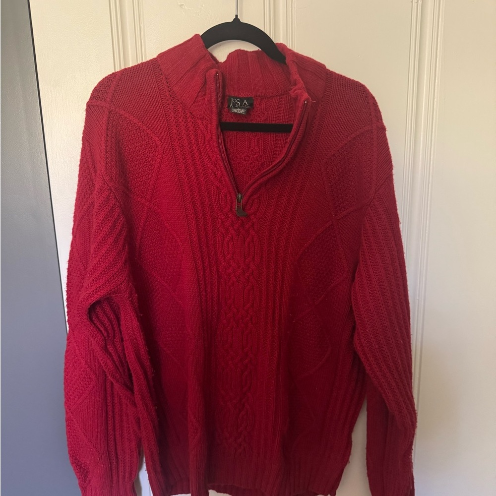 Jos A Bank Men's Red Cable Knit Sweater